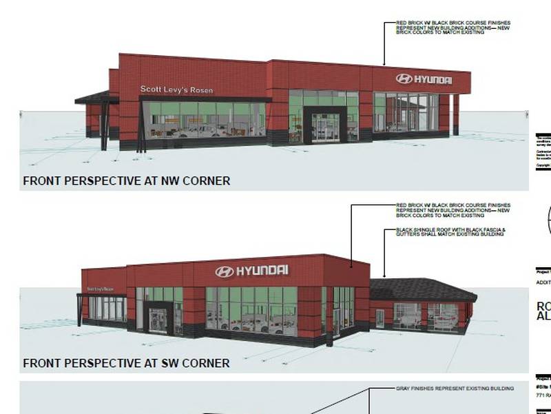 Renderings for the expanded showroom at the Rosen Hyundai dealership in Algonquin. The dealership is adding space to accommodate EV vehicles from Hyundai's Ioniq line.
