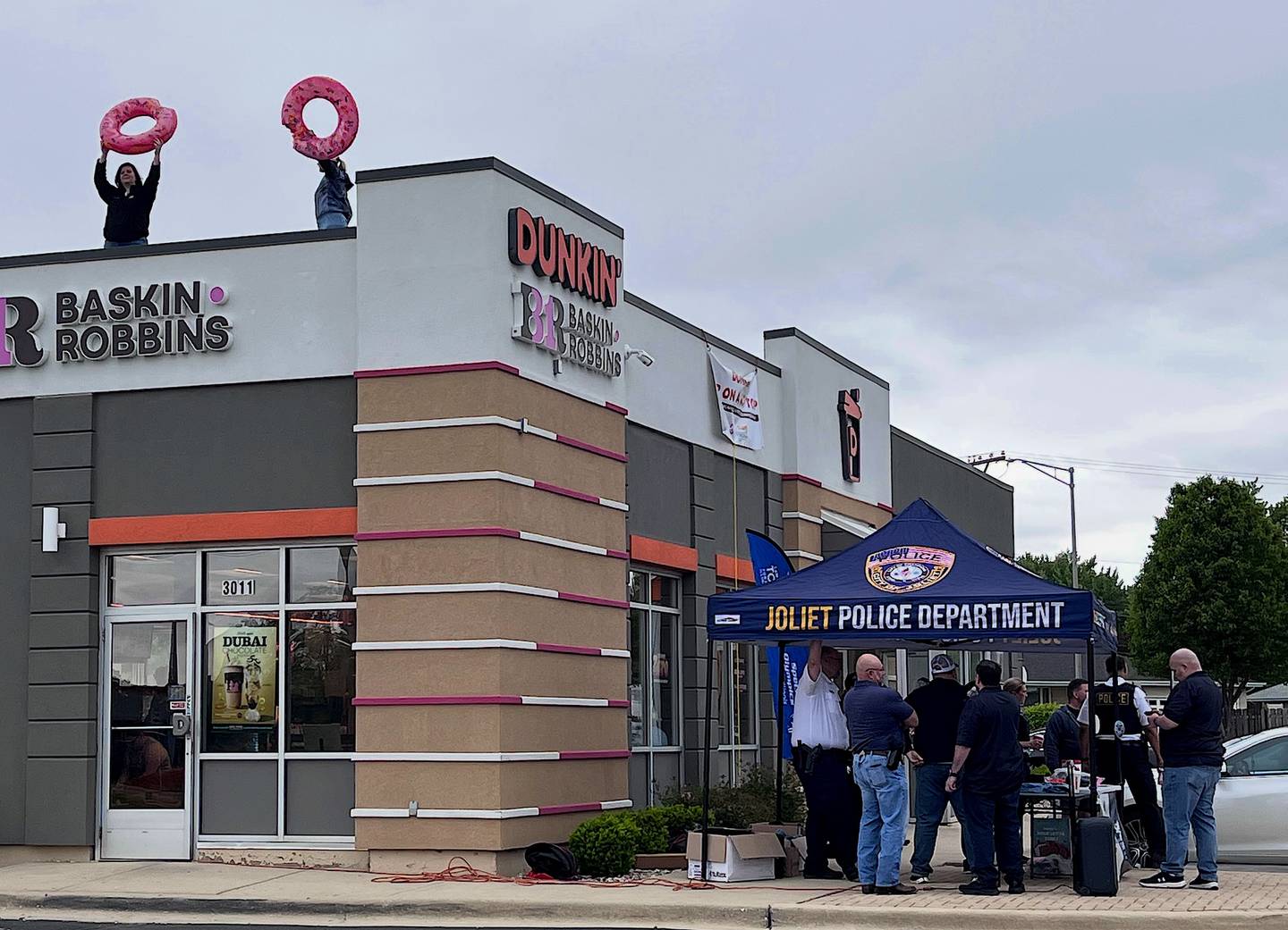 The Joliet Police Department staff held a Cop on a Rooftop event to raise funds for Special Olympics Illinois on May 15, 2026, at the Dunkin' Donuts in Joliet.