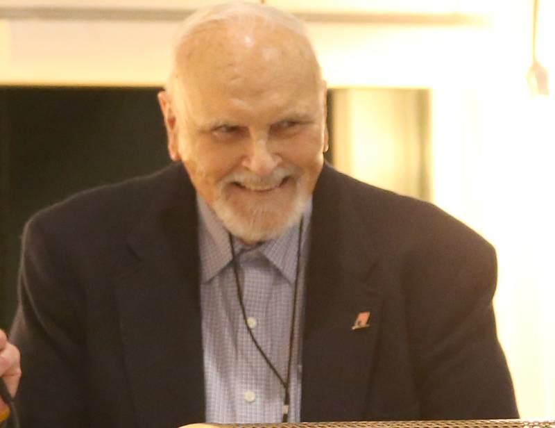 Former WLPO personality Joe Hogan shares a smile during the WLPO 75th Anniversary party on Wednesday, Nov. 16, 2022 at Senicas Oak Ridge in La Salle.