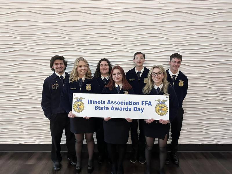 Streator FFA state winners Saturday, March 25, 2023. Three Streator FFA members placed first in their area and four Streator FFA members placed second.
