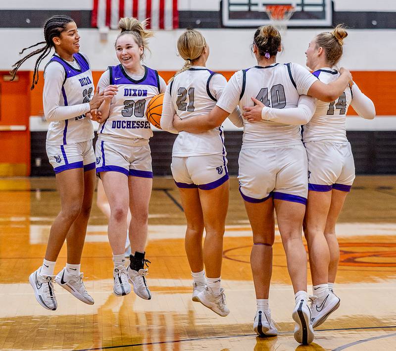 Dixon celebrates after taking down Rockford Boylan in the regional championship on Thursday, February 20, 2025 at Freeport High School.