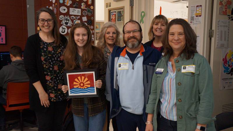 Pictured above, left to right are Kathleen Tieri Ton, Batavia High School graphics teacher; Rachel Argo, BHS sophomore and flag design winner; Shirley Mott, membership & communications coordinator for Batavia Chamber of Commerce; Marty Callahan, chairperson of the Flag Design Contest committee; Patti Anselme, special events coordinator for Batavia Chamber of Commerce; and Margaret Perreault, president & CEO for Batavia Chamber of Commerce.