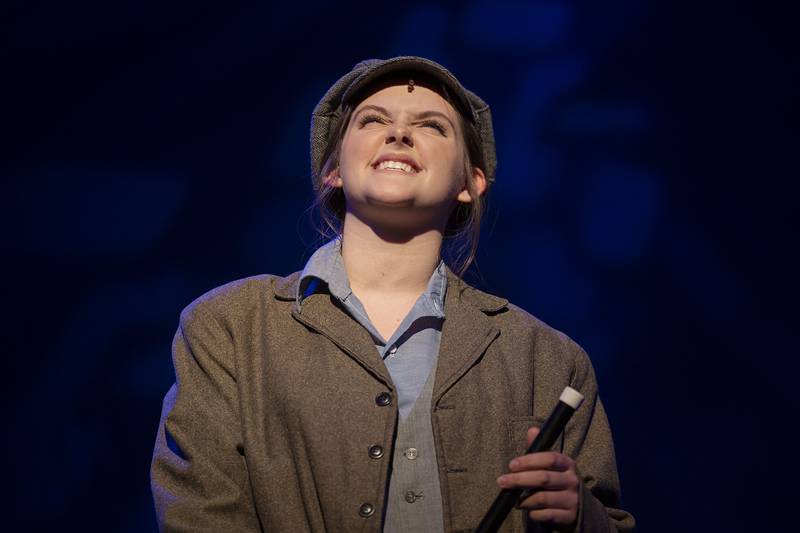 Emma Stroup, playing Billie Bendix, rehearses a song Thursday, Feb. 23, 2023 for Sterling High School’s “Nice Work…If You Can Get It.”