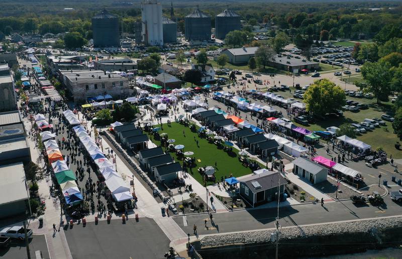 An aerial view of Market on Mill during the 55th annual Burgoo Festival on Sunday, Oct. 12, 2025 in Utica.
