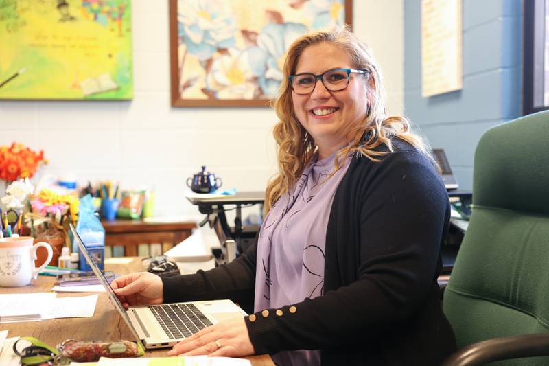 Kristen Schroeder, Principal at Hadley Middle School, sits in her office on Friday, April 21, 2023 in Homer Glen.