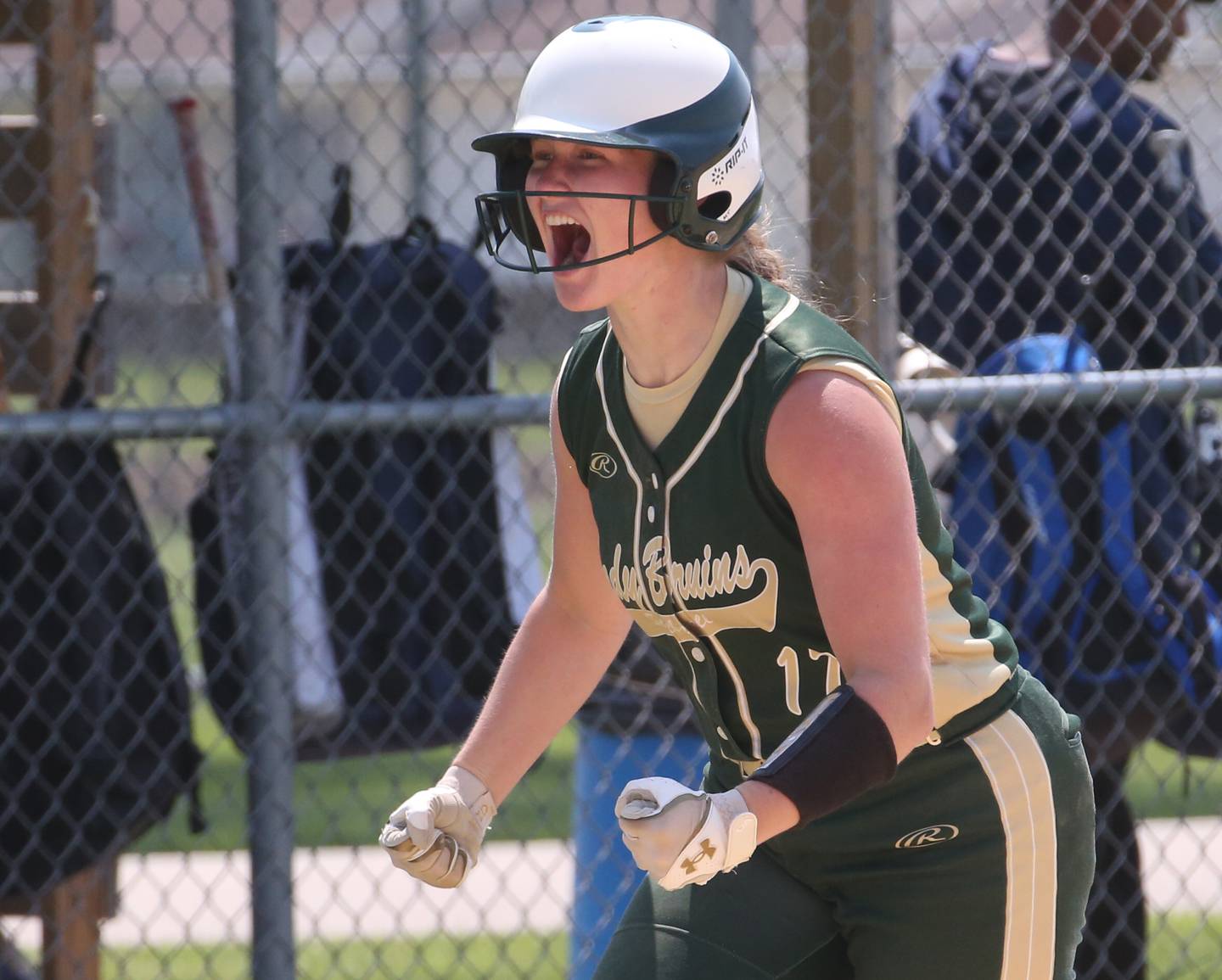 St. Bede's Madelyn Torrence reacts after hitting a home run against Kewanee/Wethersfield in the Class 1A Regional final game on Saturday, May 20, 2023 in Annawan.
