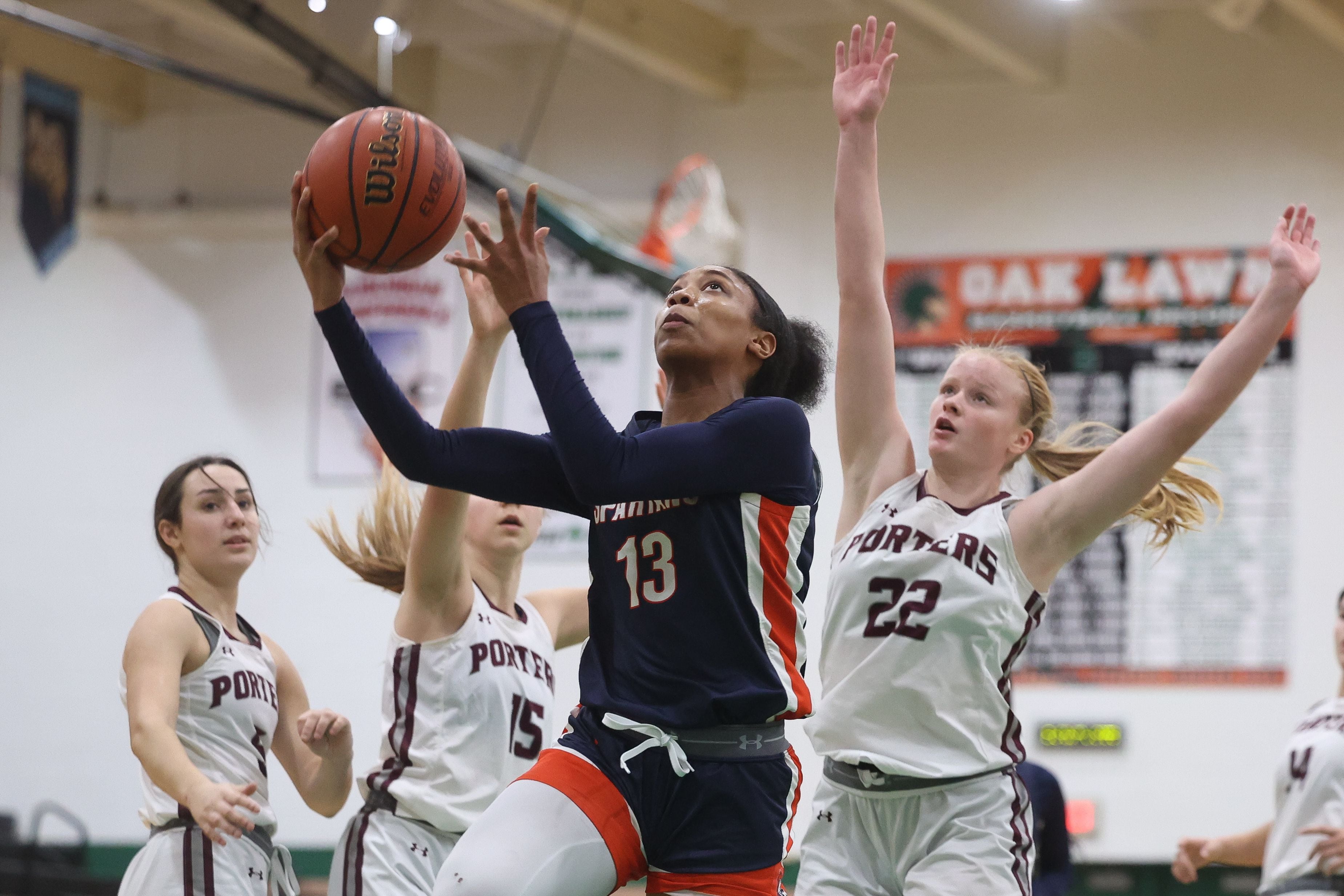 Romeoville’s Jadea Johnson lays in a shot against Lockport in the Oak Lawn Holiday Tournament championship on Saturday, Dec.16th in Oak Lawn.