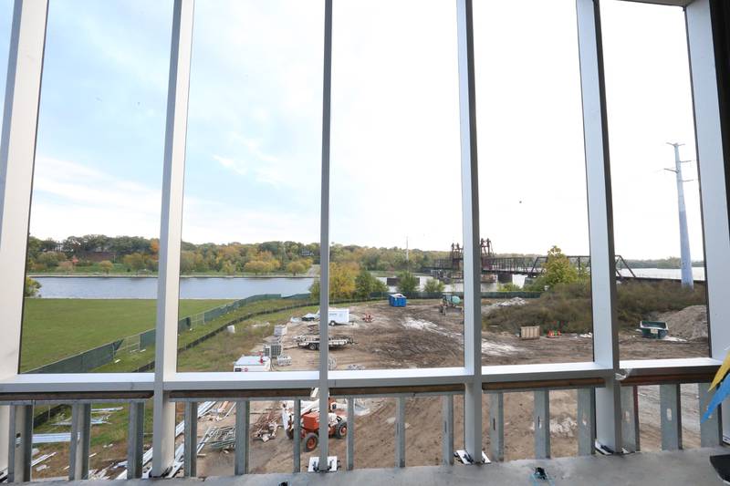 A view looking out at the Illinois River and Ottawa Rail Bridge at the new YMCA building on Thursday, Oct., 19, 2023 in Ottawa.