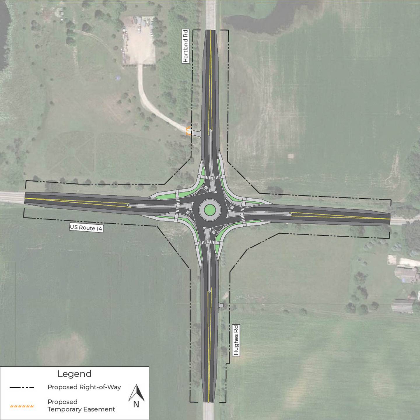 The most popular idea to improve the intersection of Route 14 and Hartland/Hughes roads is a roundabout. Public comment for the intersection opened Monday, Jan. 30, and will continue through Feb. 24, 2023.