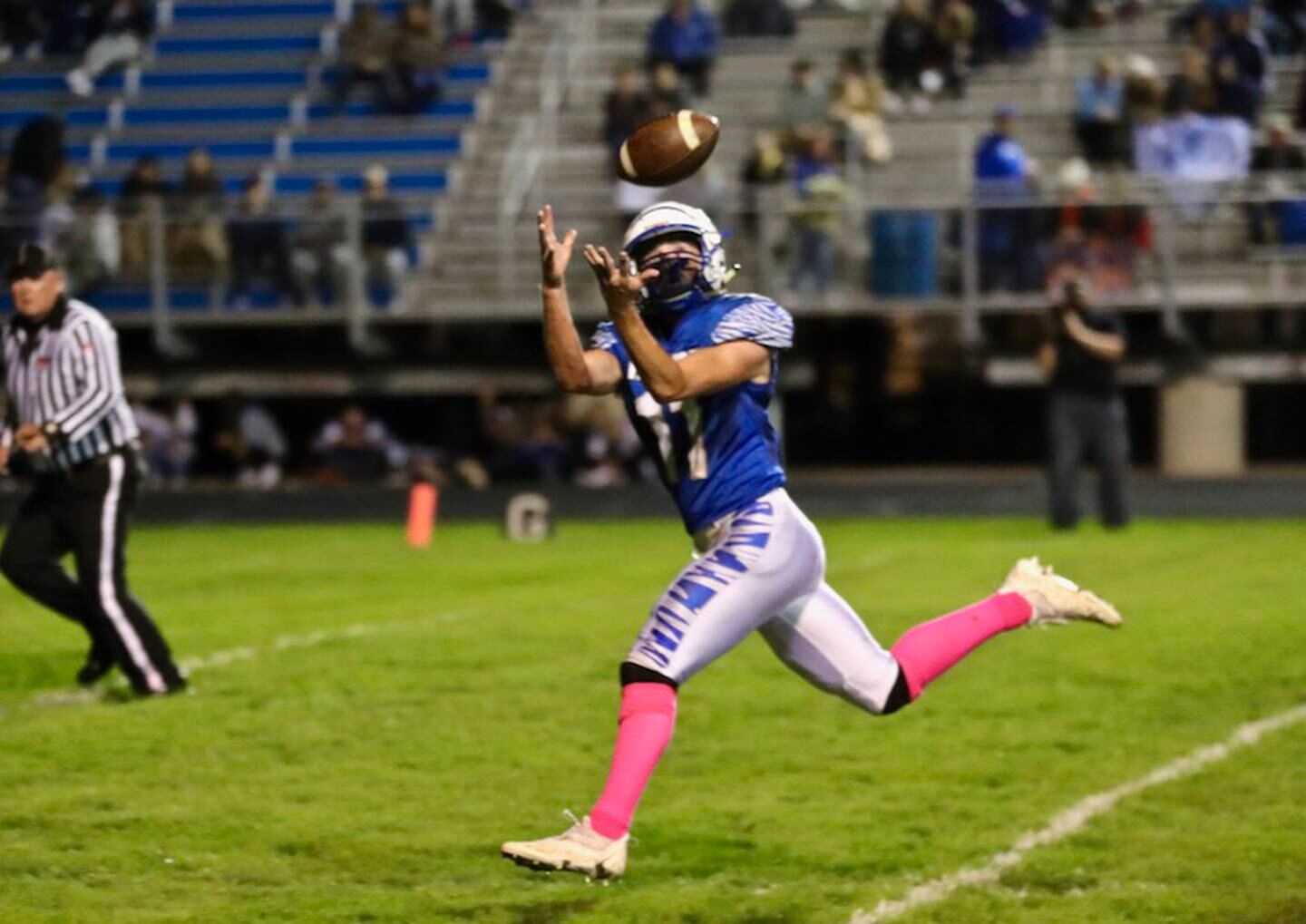 Matt Lucas hauls in a touchdown catch against Bureau Valley Friday night.