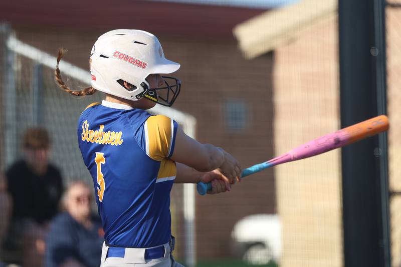 Joliet Central’s Haydn Voss connects against Joliet West on Wednesday, April 22, 2026 in Joliet.