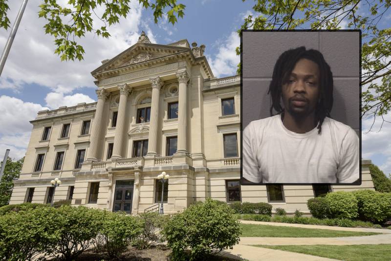 Demetrious A. Howard, 25, of Cortland, faces multiple firearms charges in connection to argument at a Cortland apartment on Monday, Dec. 9, 2024, records show. (Inset photo provided by DeKalb County Jail)