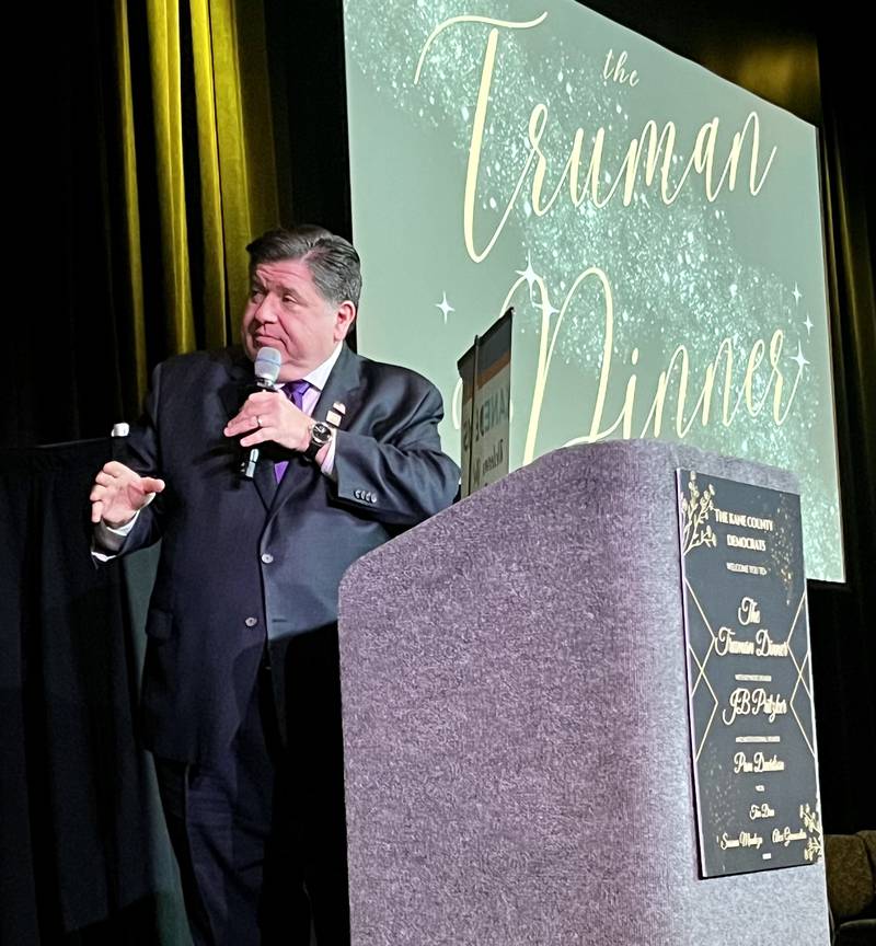 Gov. JB Prtizker made a speech resembling a presidential campaign at the 2025 Truman Dinner in St. Charles, hosted by the Kane County Democrats.