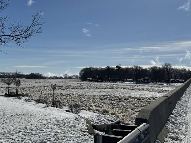 The Kankakee River near Phelan Acres north of the Dresden cooling lakes is nearly entirely covered with ice.