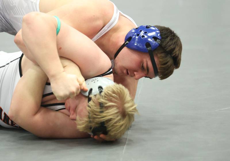 Princeton's Rhett Pearson wrestles Kaneland's Garrett Hurst during a meet on Thursday, Jan. 22, 2026 in Sellett Gymnasium at L-P High School.