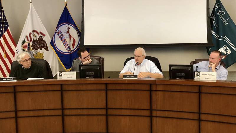 The St. Charles Dam Task Force held its first meeting on March 28, 2024, at City Hall. (from left to right: John Rabchuck, Ryan Bongard, Chairman Jim Cooke, and Bryan Wirball)