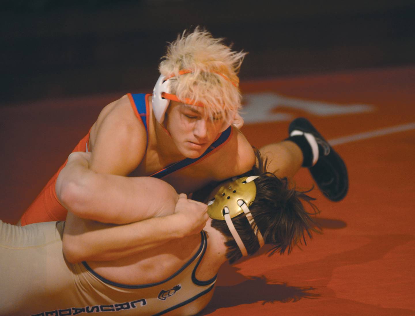 Oregon's Zander VandeSand wrestles an Ottawa Marquette opponent at 190 pounds on Tuesday, Nov. 21, 2023 at the Blackhawk Center at Oregon High School.