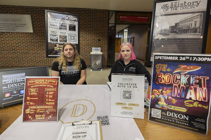 Scott Shipp and Tori Highly man a booth at the Lifescape AmeriCorps Senior Volunteer Fair Thursday, April 2, 2026, at SVCC. The Dixon: Historic Theatre offers lots of volunteer options, both front of house and back of house.