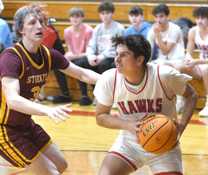 Oregon's Nole Campos (13) prepares to shoot against Stockton on Saturday, Dec. 13 at the 64th Annual Forreston Holiday Basketball Tournament held at Forreston High School.