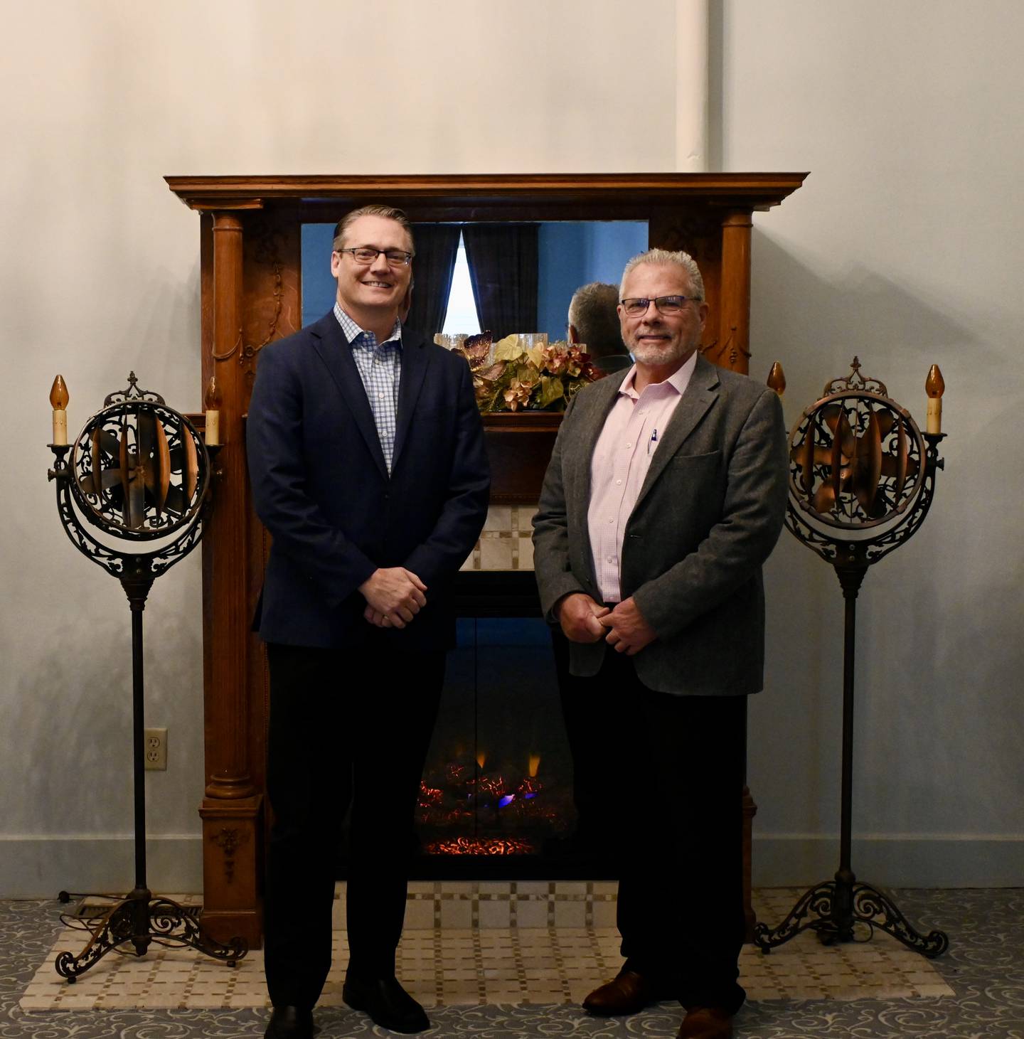 Chad Reuland and John Callahan at the U.C. Davis-Callahan Funeral Home in Morris.