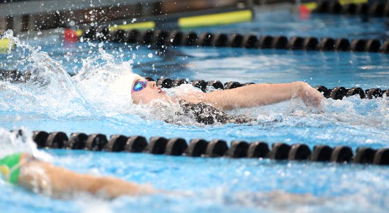 Benet’s Imogen Duffy competes in the 200-yard individual medley consolation heat during the IHSA Girls State Championships on Saturday, Nov. 16, 2024 at FMC Natatorium in Westmont.
