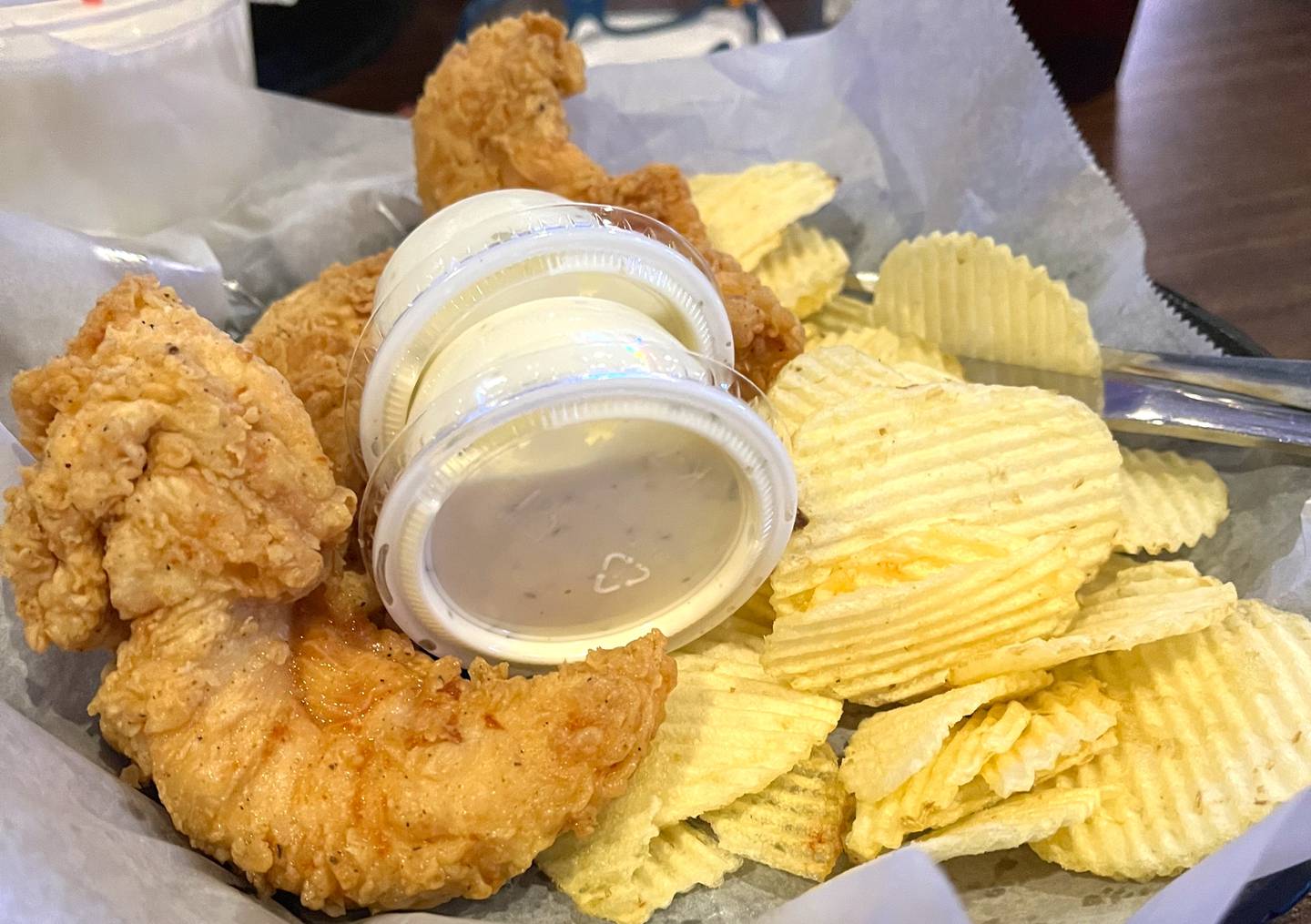 The chicken fingers were one of three chicken options on the kids menu along with a chicken leg and chicken wings.