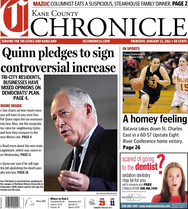 The cover of the Kane County Chronicle for Jan. 13, 2011