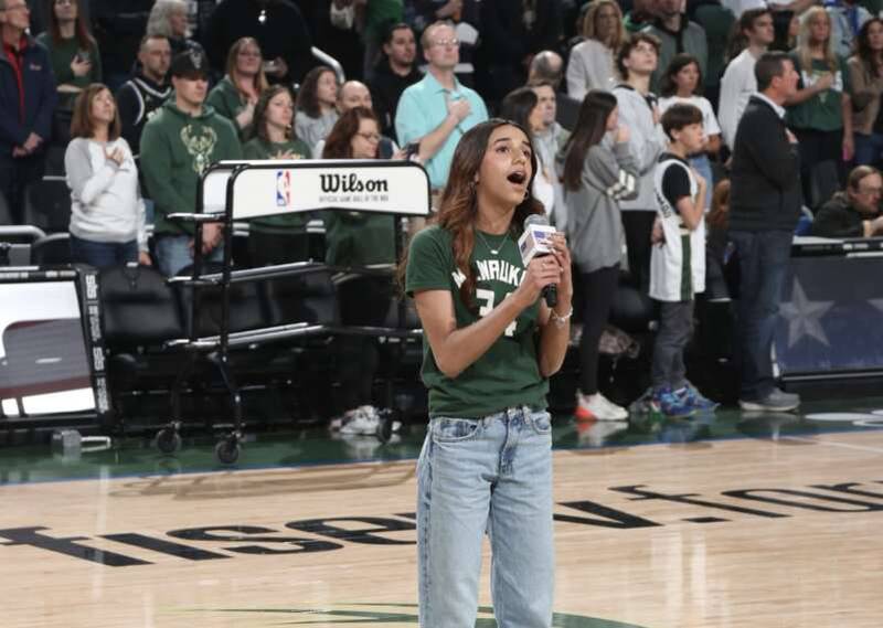 Ayanna Sidi, a 14-year-old student at Barrington Middle School's Station Campus, sang the national anthem at the March 24 Milwaukee Bucks game in Milwaukee.