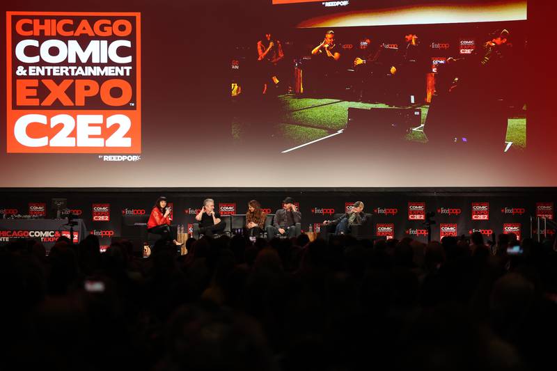 Several actors from the TV series Buffy the Vampire Slayer take the stage for a cast reunion panel at C2E2 Chicago Comic & Entertainment Expo on Saturday, April 1, 2023 at McCormick Place in Chicago.