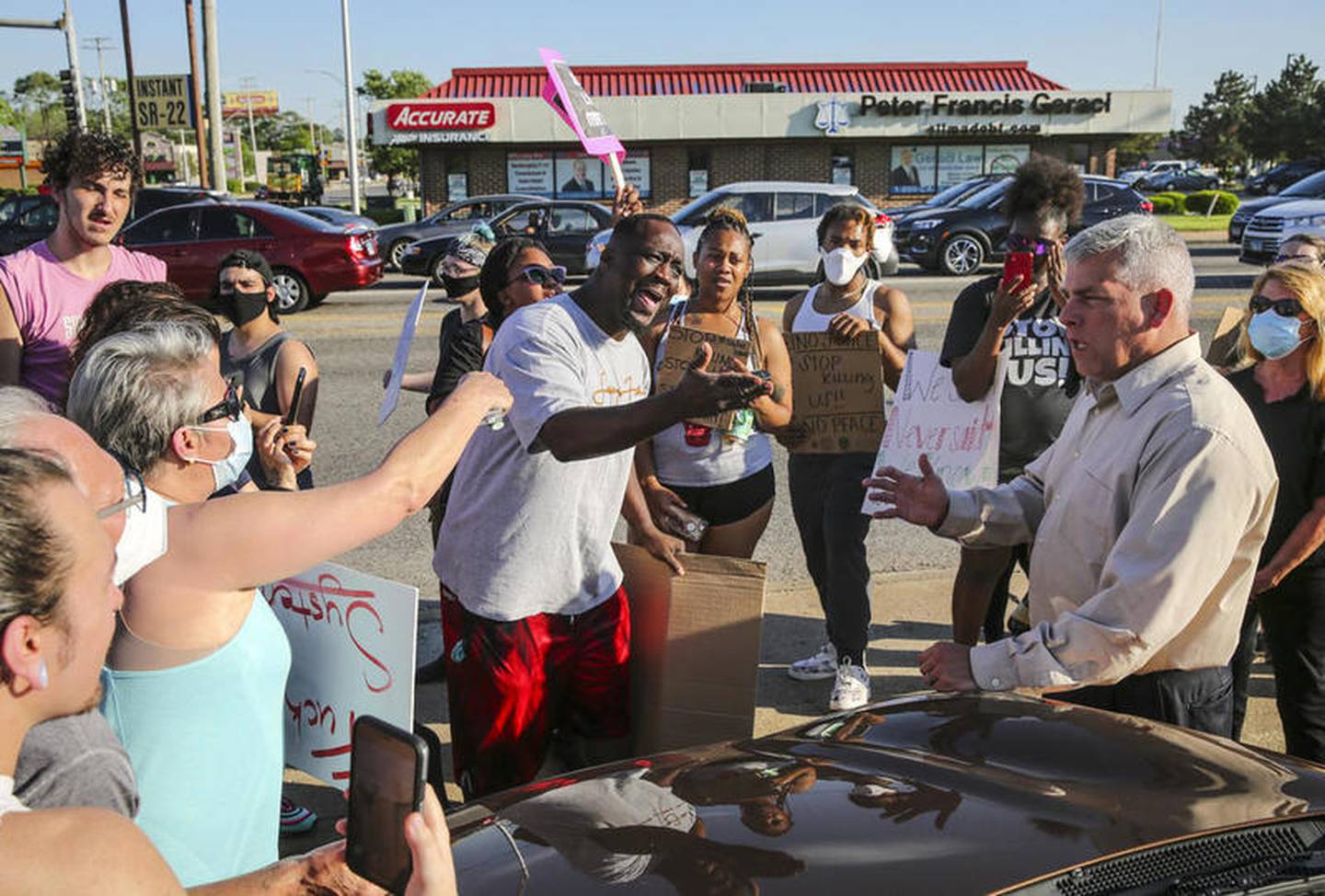 Protesters meet with Mayor Bob O'Dekirk and members of the city council Tuesday, June 2, 2020 about O'Dekirk's use of force in a scuffle with protesters two days earlier.