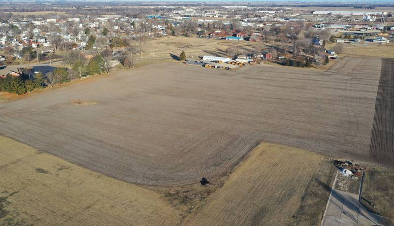An aerial view of the proposed fieldhouse parcel just south of the Princeton School District Office, on Thursday, Jan. 22, 2026 in Princeton. In December, the Princeton City Council amended its zoning ordinances to make way for a proposed fieldhouse for the Princeton School District. The project is in the beginning stages. The school district is looking at purchasing 15 acres north of Liberty Village for a 50 to 80,000 square foot indoor sports complex. The facility would also include parking. The fieldhouse concept would serve both youth and high school teams.