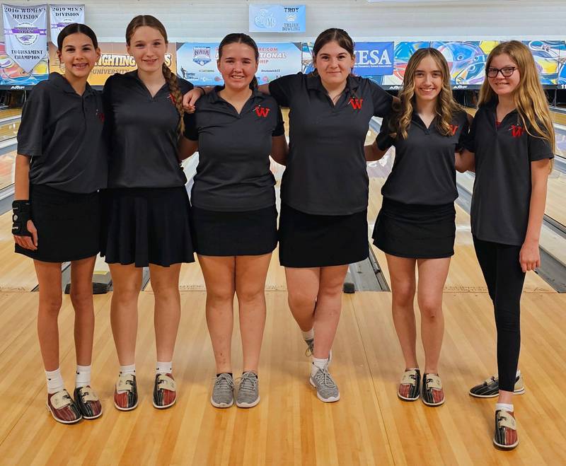 The Waltham girls bowling team placed ninth in the IESA tournament in Joliet. Team members are Mary Craven, Avalyn Edwall, Nina Leffers, Quinn Mertes, Aydia Petre and Lilly Schnieder.
