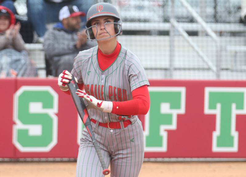L-P's Anna Riva reacts after striking out against Ottawa on Monday, April 21, 2025 at the L-P Athletic Complex in La Salle.