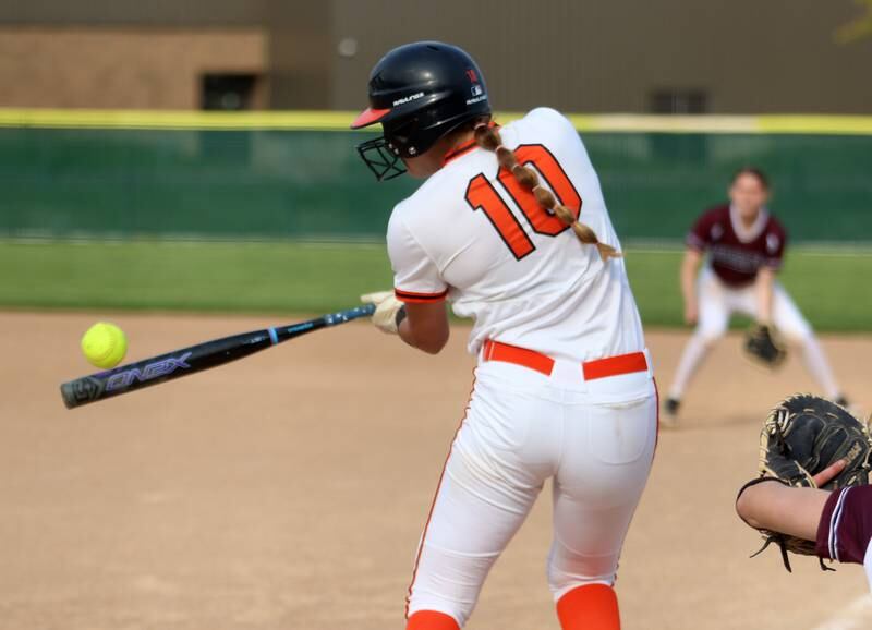 Crystal Lake Central’s Katie Svigelj makes contact against Prairie Ridge in Class 3A Regional softball action at Crystal Lake South Wednesday.