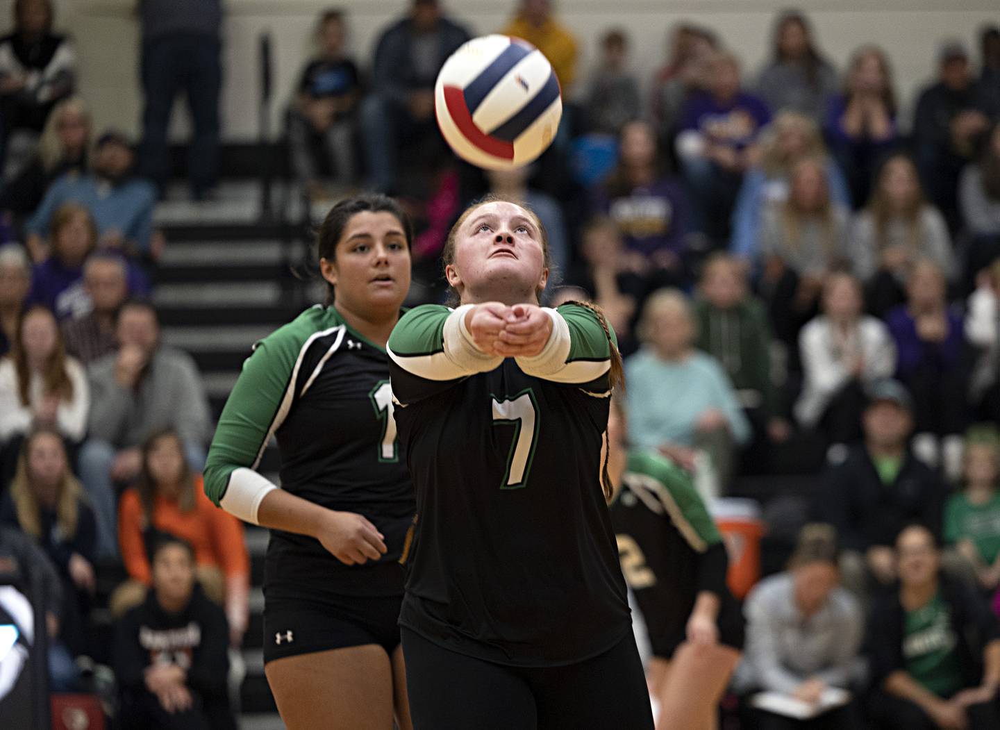 Rock Falls’ Denali Stonitsch plays a shot against Chicago Christian Friday, Nov. 3, 2023 in the class 2A volleyball supersectional in Sandwich.