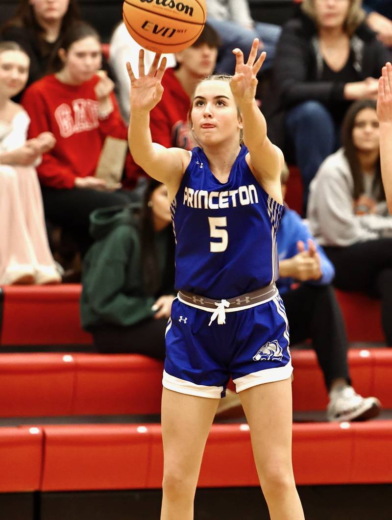 Princeton's Kiyrra Morris fires away Thursday night at Hall. The Tigresses won 48-28.