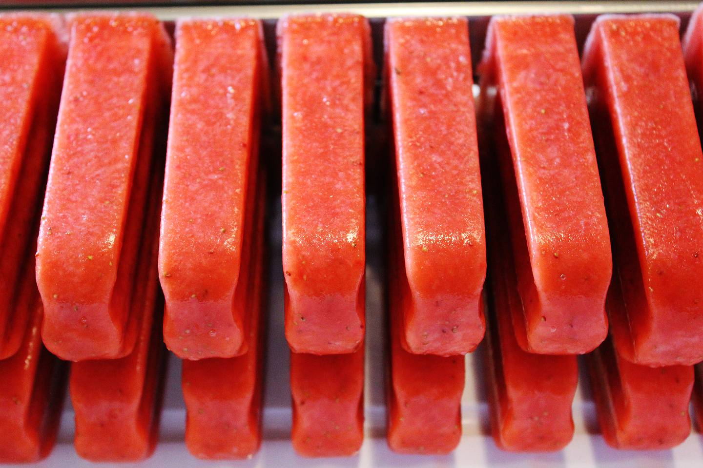 Strawberry lemonade popsicles are one of Ms. Mint's Pop Shop’s best sellers, made at Kate Gross' Franklin Grove home.