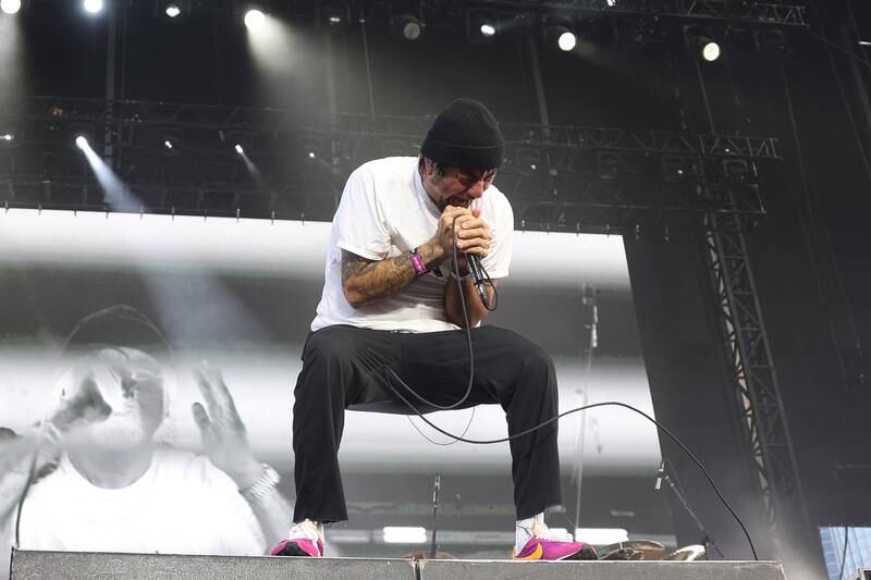 Chino Moreno of the Deftones performs at Lollapalooza on Saturday, Aug. 3, 2024 in Chicago.