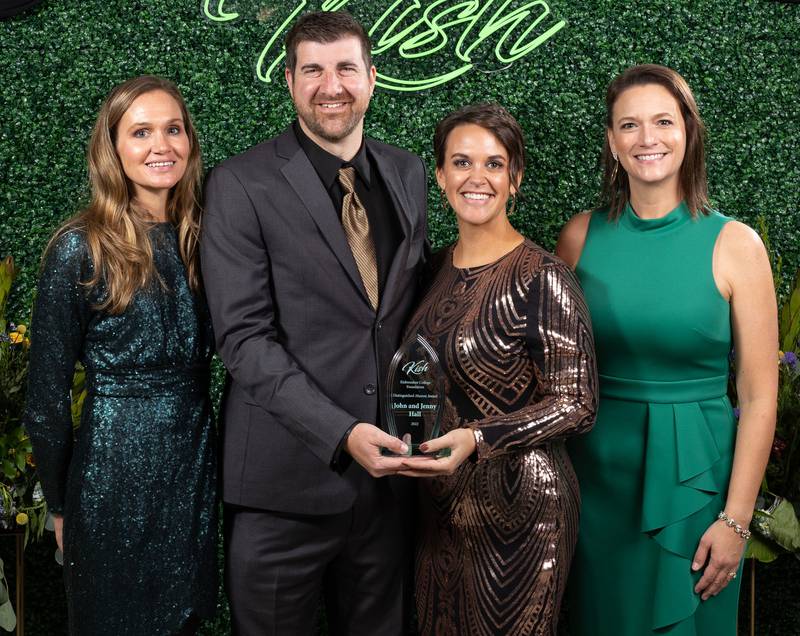(Left to right); Executive Director of the Kishwaukee College Foundation Dr. Kayte Hamel, Distinguished Alumni Award recipients John and Jenny Hall, and Kishwaukee College Foundation Board Immediate Past President Nicole Williams at the Kishwaukee College Foundation’s annual gala.