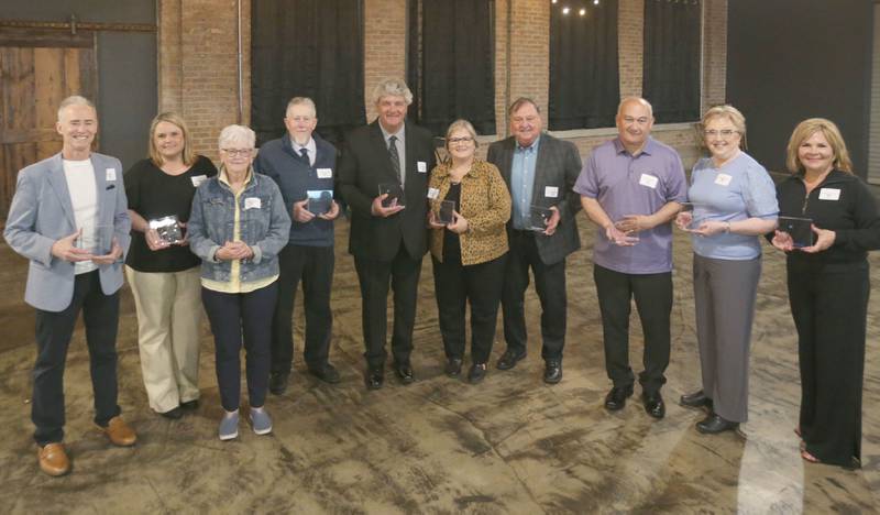 The Cornerstone award winners pose for a group photo during the Illinois Valley Chamber of Commerce Champions of Change Awards Night on Wednesday, May 6, 2026 at the Westclox Event Center in Peru.