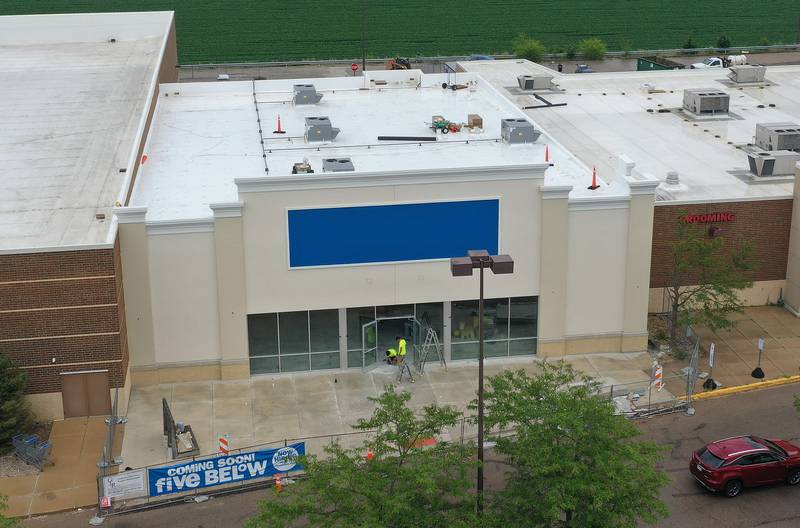 An aerial view of the front of the Five Below store on Tuesday, July 8, 2025 between Kohl's and PetSmart in Peru. The 10,083 square foot building is starting to take shape. Five Below is a chain of specialty discount stores that prices most of its products at $5 or less with a smaller assortment of products priced up to $25.
