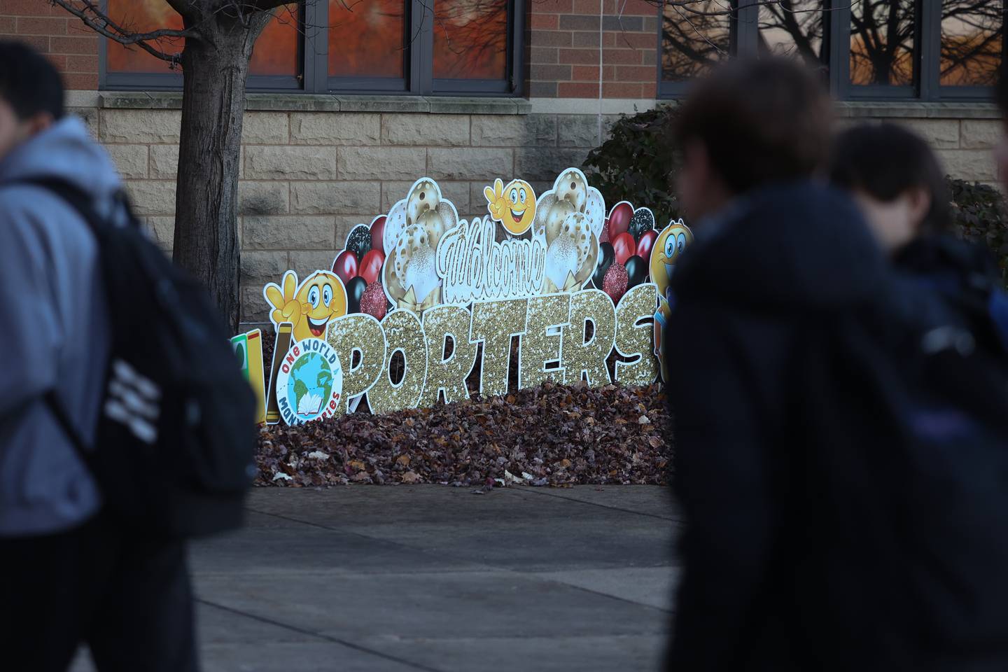 A sign welcomes Lockport students on the first day of classes at the former Lincoln-Way North High School while the Central campus undergoes repairs on Wednesday, Nov. 15, 2023, in Frankfort.