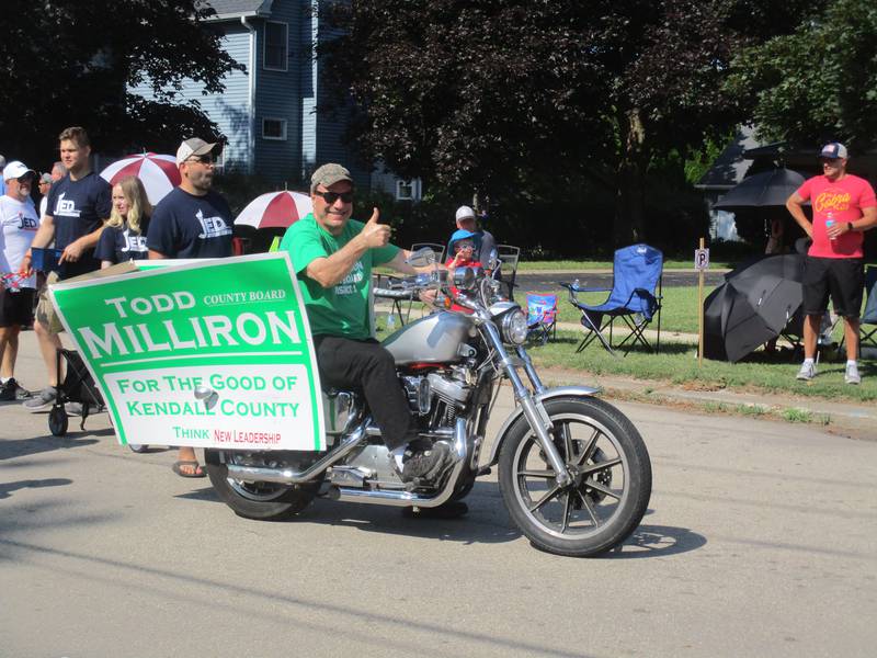Todd Milliron is seen here in the Yorkville Independence Day parade on July 4, 2023. Milliron, a perennial candidate for the Kendall County Board, has won a settlement agreement with the board over how it determines term lengths.