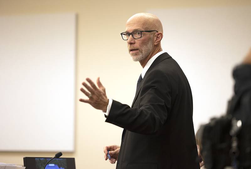 Ogle County State's Attorney Mike Rock attends a hearing for Jonathon Gounaris Thursday, Nov. 21, 2024. Gounaris, 32, is being charged with four counts of attempted first-degree murder on top of several other charges for shooting and wounding three police officers in June.