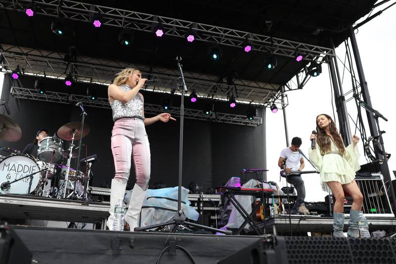 Maddie Marlow, left, and Tae Dye of Maddie & Tae perform on day 2 of the Taste of Joliet. Saturday, June 25, 2022 in Joliet.
