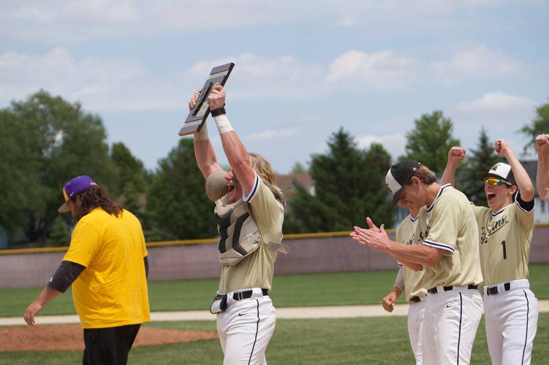 Sycamore' celebrates the win over  Belvidere North at the Class 4A Regional Final on May 28, 2022 in Belvidere.