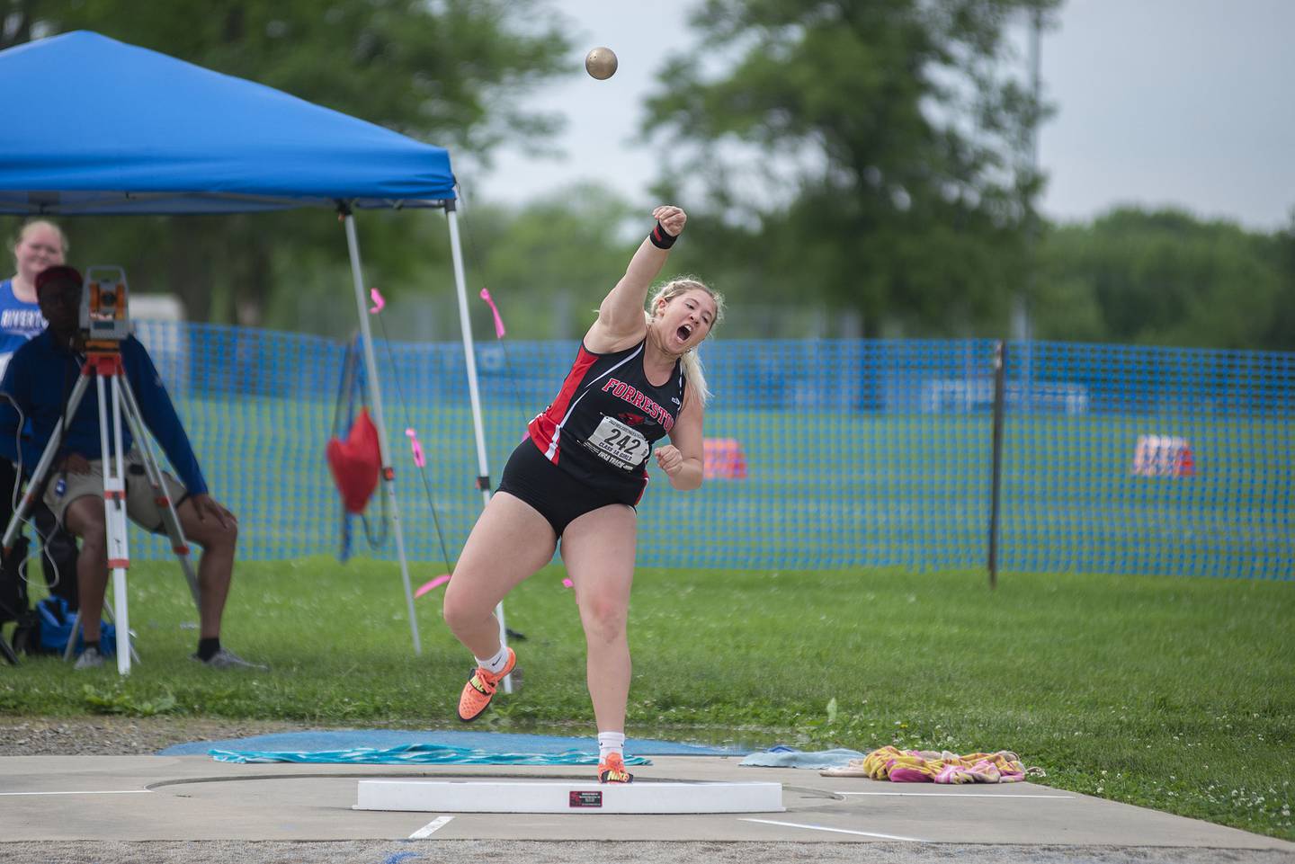 Sydni Badertscher of Forreston competes in the 1A shot put finals during the IHSA girls state championships, Saturday, May 21, 2022 in Charleston.
