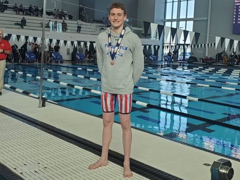Princeton High School senior Caden Brookes became the first swimmer from in school history to medal at state, placing eighth in the 100 backstroke at the FMC Natatorium Saturday in Westmont.