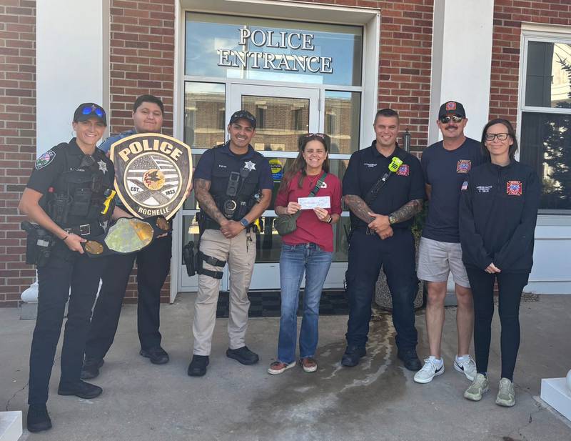 The Rochelle Police Department and Rochelle Fire Department recently squared off in a Battle of the Badges charity volleyball game at Flight Deck Bar & Grill on Oct. 4, 2025. The event raised $1,100 that was donated to Focus House. RPD was victorious in the sand volleyball match.