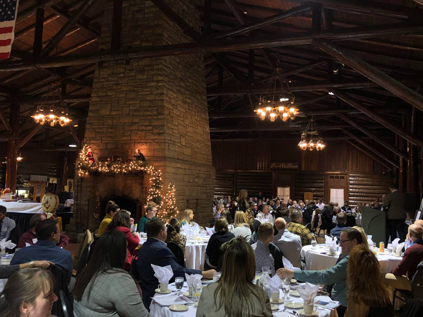 Attendees listen to IVAC Executive Director Bill Zens hand out awards at the annual chamber dinner at the Starved Rock Lodge on Thursday, Dec. 8, 2022.